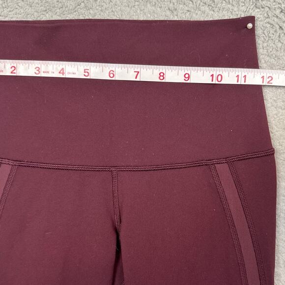 Lululemon Wunder Under Crop Leggings Mesh Stripe Laser Cut Size 4 Burgundy - Picture 3 of 7